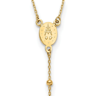 14K Polished Cross and Miraculous Medal Beaded Rosary