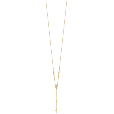 14K Polished Miraculous Medal and Cross Rosary Design Y-Drop Necklace