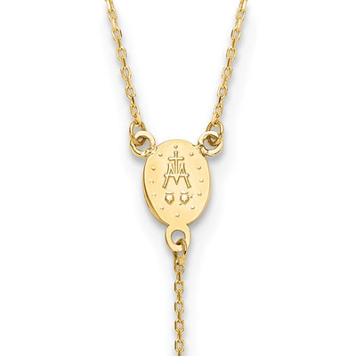 14K Polished Miraculous Medal and Cross Rosary Design Y-Drop Necklace
