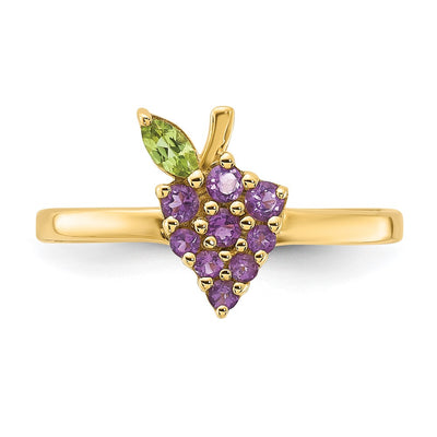 14K Gold Amethyst and Peridot Grape Ring