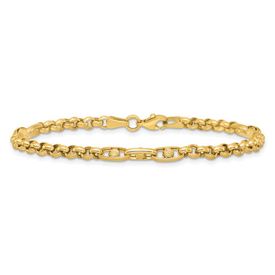 14K Polished and Diamond-cut Fancy Link Bracelet, 7.5 x 3.9mm