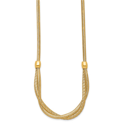 14K Polished Twisted with Beads Flexible Mesh Necklace