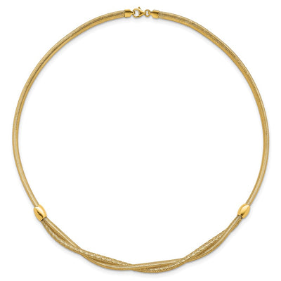 14K Polished Twisted with Beads Flexible Mesh Necklace