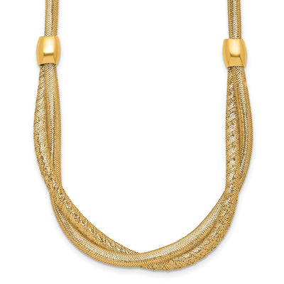 14K Polished Twisted with Beads Flexible Mesh Necklace