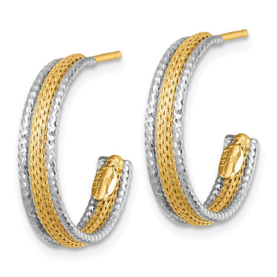 14K Two-Tone Textured Woven x J-Hoop Post Earrings