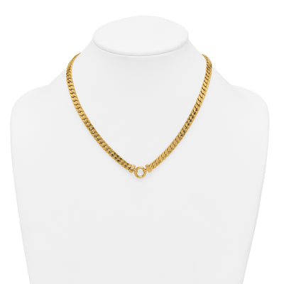 14K Polished Flat Curb Link with Center Circle Element Necklace