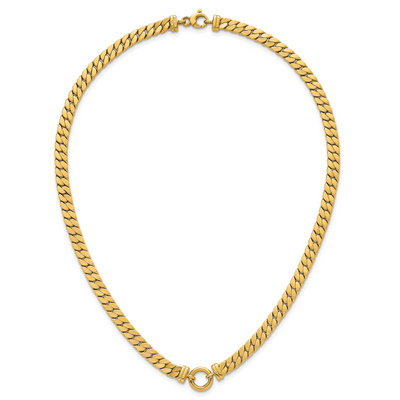 14K Polished Flat Curb Link with Center Circle Element Necklace