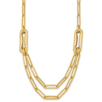 14K Polished And Brushed Paperclip Link Necklace