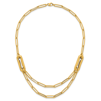 14K Polished And Brushed Paperclip Link Necklace