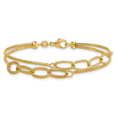14K Polished and Textured Woven Double Strand with Oval Links, 17.5 x 7.45mm