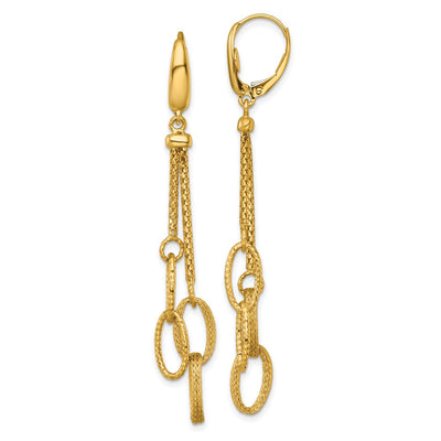 14K Polished and Textured Woven Chain and Oval Links Dangle Leverback Earrings