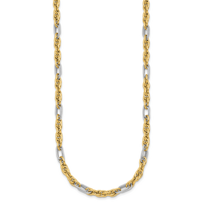 14K with White Rhodium Polished Fancy Rope Chain Necklace