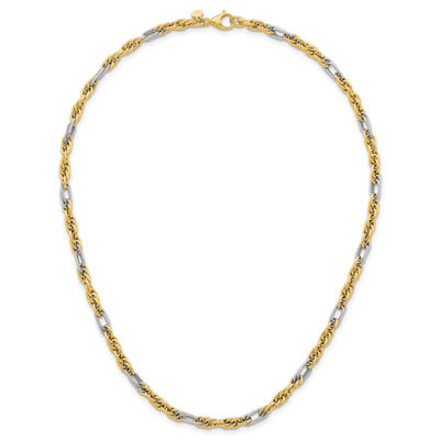 14K with White Rhodium Polished Fancy Rope Chain Necklace