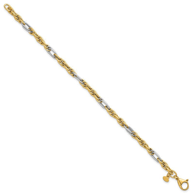 14K with White Rhodium Polished Fancy Rope Chain Necklace