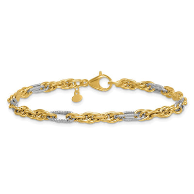 14K with White Rhodium Polished Fancy Rope Chain Necklace