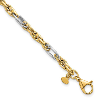 14K with White Rhodium Polished Fancy Rope Chain Necklace