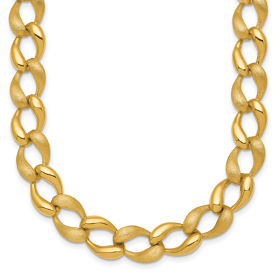 14K Brushed and Polished Fancy Curb Link Necklace