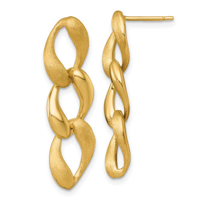 14K Brushed and Polished Fancy Link Dangle Post Earrings
