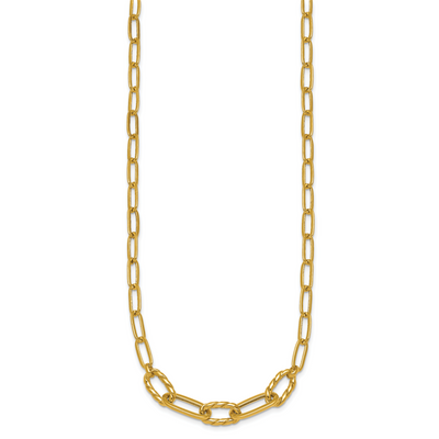 14K Polished Fancy Oval and Twisted Link Paperclip Necklace