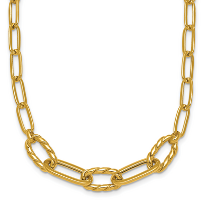 14K Polished Fancy Oval and Twisted Link Paperclip Necklace