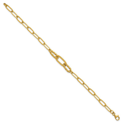 14K Polished Fancy Oval and Twisted Link Paperclip Necklace