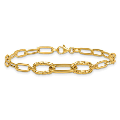 14K Polished Fancy Oval and Twisted Link Paperclip Necklace