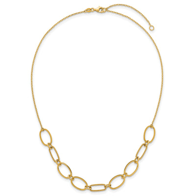 14K Polished And Twisted Oval Links Necklace Plus Extender