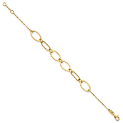 14K Polished And Twisted Oval Links Necklace Plus Extender