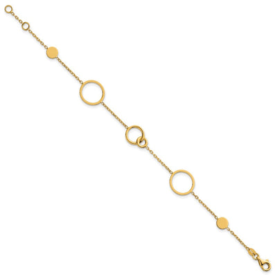 14K Polished Circle and Chain Pattern Necklace Plus Extender