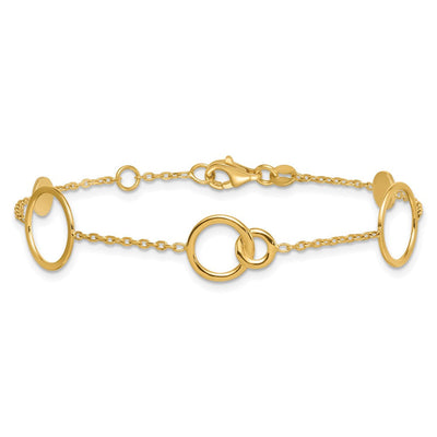 14K Polished Circle and Chain Pattern Necklace Plus Extender