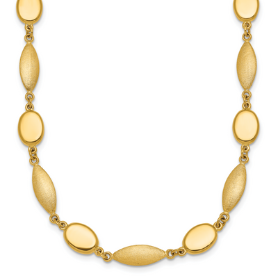 14K Polished And Brushed Fancy Oval and Round Link Necklace