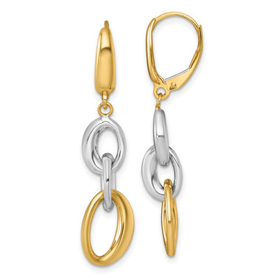 14K Two Tone Polished Fancy Oval Link Leverback Earrings