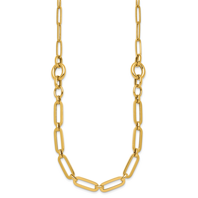 14K Polished Fancy Paperclip Link with Circle Necklace