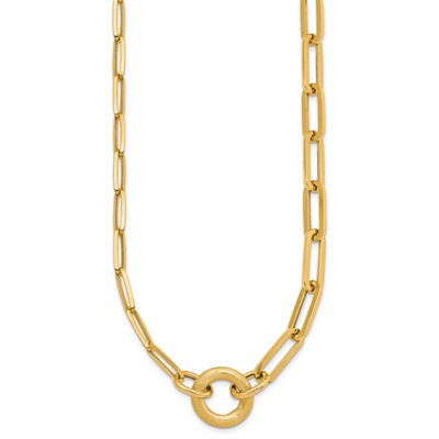 14K Polished And Brushed Paperclip Link With Circle Necklace