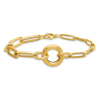 14K Polished And Brushed Paperclip Link With Circle Necklace
