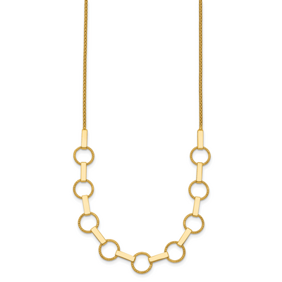 14K Polished and Textured Circles and Bars Necklace