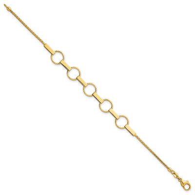 14K Polished and Textured Circles and Bars Necklace