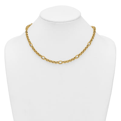 14K Polished and Textured Rolo and Oval Fancy Chain Necklace