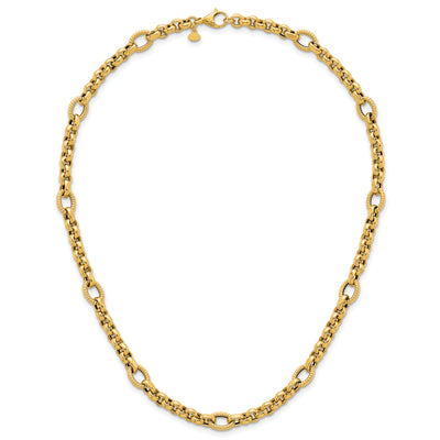 14K Polished and Textured Rolo and Oval Fancy Chain Necklace