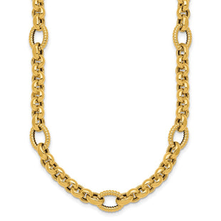 14k Polished and Textured Rolo and Oval Fancy Chain Necklace (Style SF3267-18)