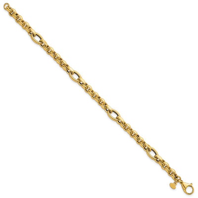 14K Polished and Textured Rolo and Oval Fancy Chain Necklace