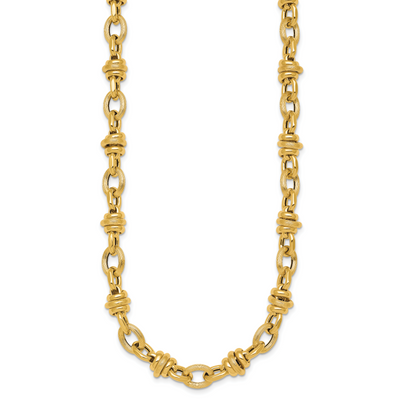 14K Polished and Textured Round and Oval Fancy Chain Necklace
