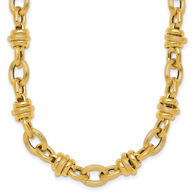 14K Polished and Textured Round and Oval Fancy Chain Necklace