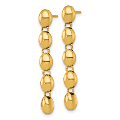 14K Polished Round Fancy Beaded Dangle Post Earrings
