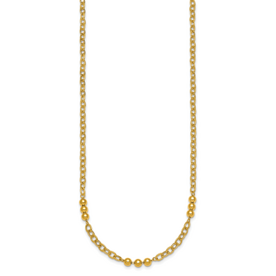 14K Polished Fancy Beaded and Cable Link Necklace