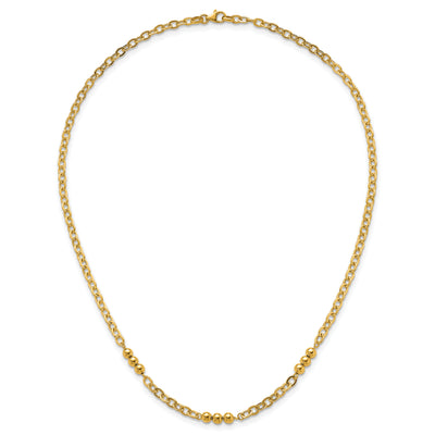 14K Polished Fancy Beaded and Cable Link Necklace
