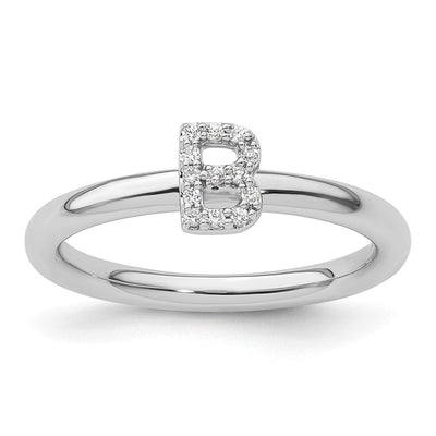 14K White Gold Stackable Diamond Initial Ring