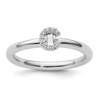14K White Gold Stackable Diamond Initial Ring