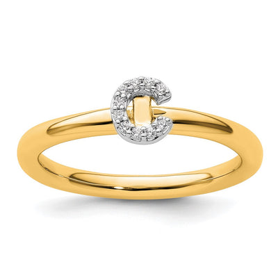 14K Yellow Gold Stackable Diamond Initial Ring