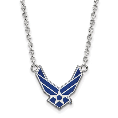 Sterling Silver Rhodium-plated LogoArt U.S. Air Force Large Enameled Pendant Necklace